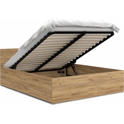 Lit Panama 140x200 + coffre - Sommier inclus Chêne (1/4)