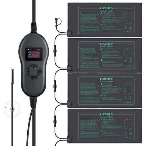 Tapis chauffant pour semis avec thermostat, 4 tapis chauffants avec 1 contrôleur,pour serre intérieure 30w, étanche IP67, 52,7 x 25,4 cm (1/5)