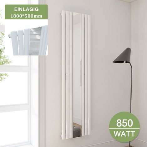 SONNI Badheizkörper 500 mit Spiegel Röhren Heizkörper Design 1800x500mm Weiß (1/5)