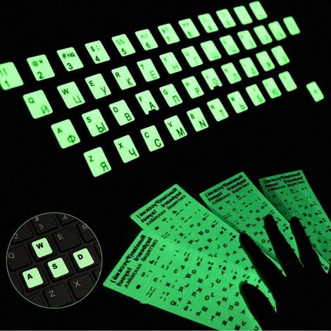 2 pièces autocollants pour clavier phosphorescents - Lettres lumineuses pour ordinateurs de bureau et portables, facile à appliquer et à retirer, langue anglaise (1/5)
