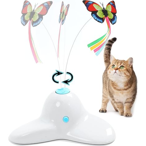 Interaktives Katzenspielzeug für drinnen mit elektrisch um 360° drehbarem Schmetterling (cremeweiß) (1/5)