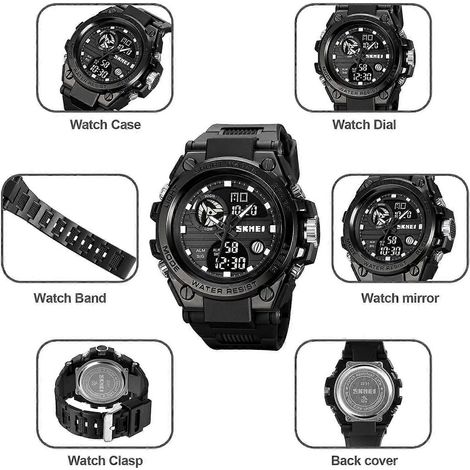 SKMEI 2031 Herren-Quarzuhr, modisch, sportlich, mit Dual-Display, Hintergrundbeleuchtung, Stoppuhr/Tag/Al-Anzeige.