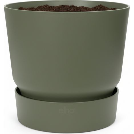Pot de fleurs rond intérieur et extérieur en plastique recyclé vert feuille D25 cm - PANGIVO (1/5)