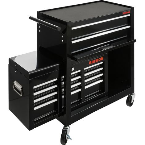 Arebos – Servante d'atelier mobile 8 tiroirs – Construction acier revêtu – Compartiment verrouillable – Roues avec frein de stationnement