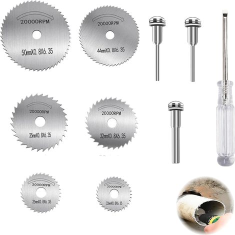 HSS Disques de Coupe, lot de 10 mini lames de scie circulaire haute vitesse, 6 tailles pour bois, plastique, aluminium, cuivre, métaux tendres, accessoires bricolage précis (1/5)