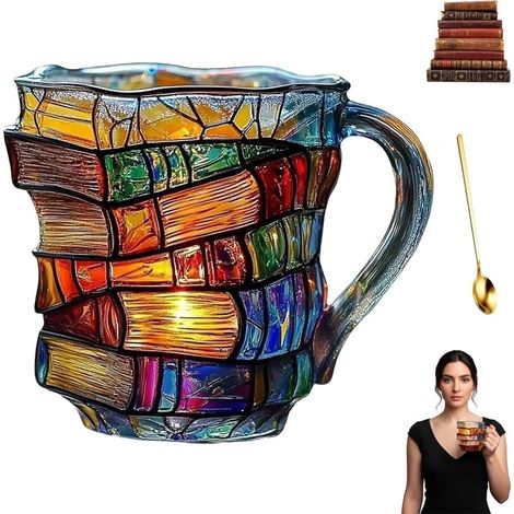 Mug livre 3D empilable KZQ, tasse café déco Halloween Thanksgiving, cadeau lecteur passionné (1/2)