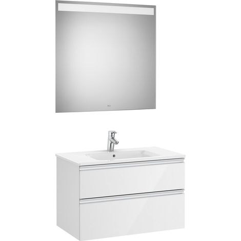 Pack mueble base blanco de 2 cajones + lavabo + espejo LED THE GAP - ROCA Posición del lavabo: Derecha