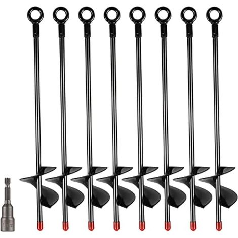 Ancrages au sol, lot de 8, ancrage spiralé de 38 cm (15 pouces), ultra-résistants pour tentes, auvents, abris de jardin, carports, balançoires et trampolines. (1/5)