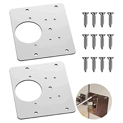 Kit di riparazione cerniere, staffe di riparazione, facile installazione con 12 viti, per legno, mobili, scaffali, cabine (2 pezzi) (1/5)