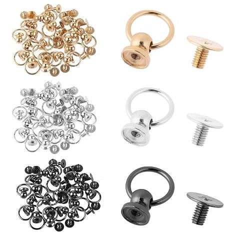 O Rivettes à vis 8 mm avec fermeture à vis Tête ronde en cuir pour accessoires bricolage (or, argent, noir) 60 pièces (1/2)