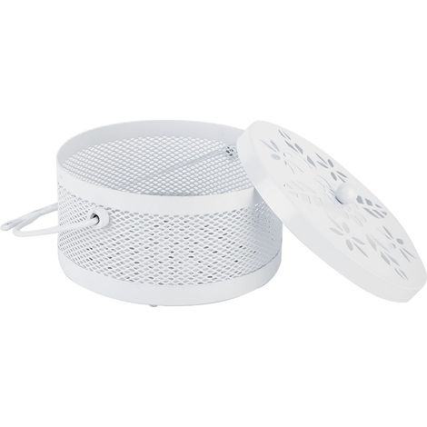 Porte-spirale anti-moustiques en métal, boîte à cendres ronde et portable pour brûler l'encens (blanc) (1/5)