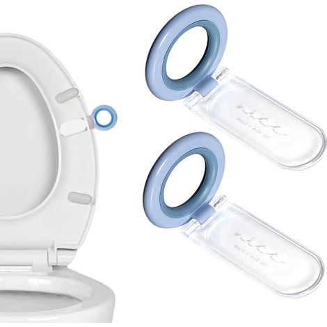 2er-Pack blaue WC-Sitzgriffe. Diese WC-Sitzgriffe mit Zuglaschen verhindern den direkten Kontakt mit dem WC-Sitz und sind somit praktischere und hygienischere Badaccessoires. (1/4)