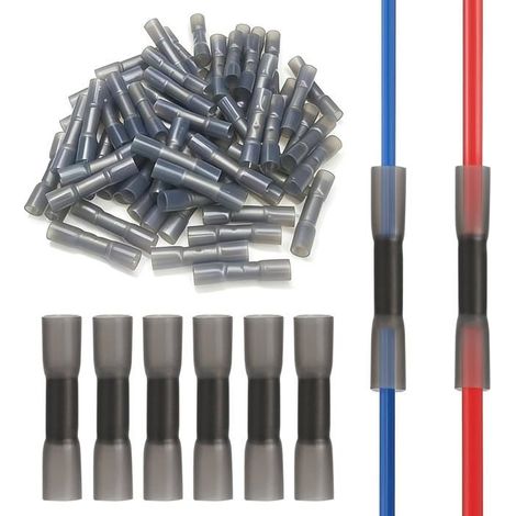 110 Pcs Cosse Thermorétractable, Connecteurs Électriques Étanches Isolés, 14-12 AWG Cosses Électriques à Sertir avec Gaine, (Noir) (1/5)