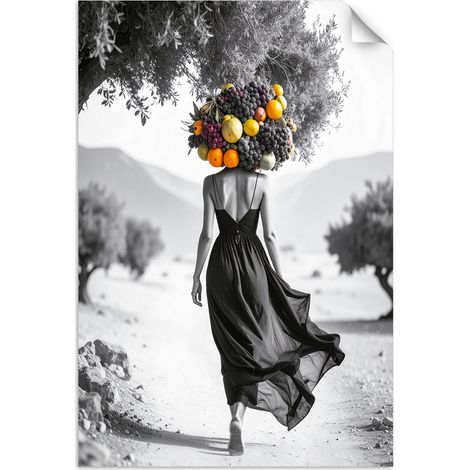 Selbstklebendes Poster – Wandsticker Frau mit Früchten auf dem Kopf 90x130 cm (1/3)