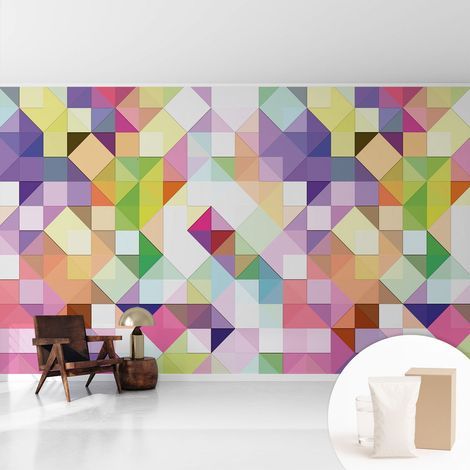 Tapete Vliestapete mit Kleber - modernes Design - Wohnungsdeko - geruchslos - langlebig Bunte Formen 416x254 cm (1/5)