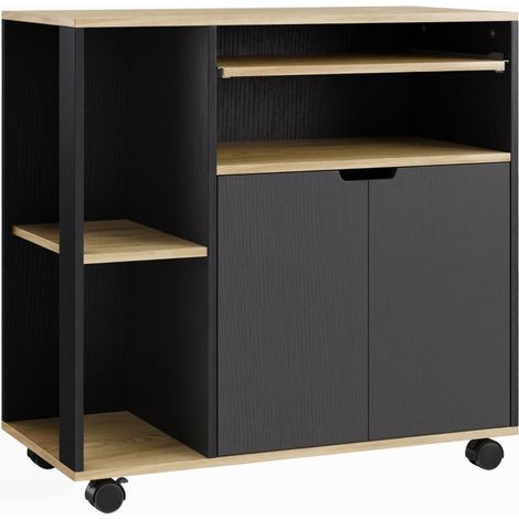 Carrito de cocina con armario, estantes ajustables, negro (1/4)