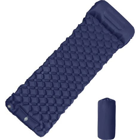 (Bleu) Matelas de camping gonflable avec oreiller, ultraléger, pompe à air intégrée, idéal pour la randonnée (1/5)