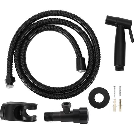 Kit de Douchette Toilette en Acier Inoxydable Noir, Bidet avec Raccord Fileté G1/2 pour Salle de Bain (1/5)