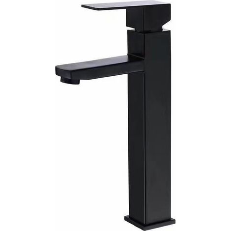 Robinet de salle de bain haut [angulaire - noir mat] - Robinet à bec haut pour lavabo à poser, robinet de lavabo à bec haut 300mm