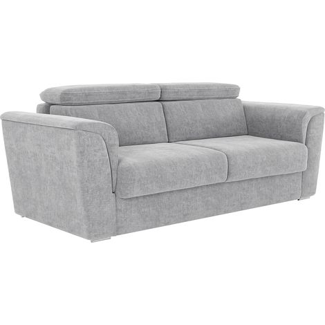 Divano letto 4 posti express in tessuto testurizzato grigio chiaro Letto 160 cm Materasso 14 cm - RIZORA (1/5)