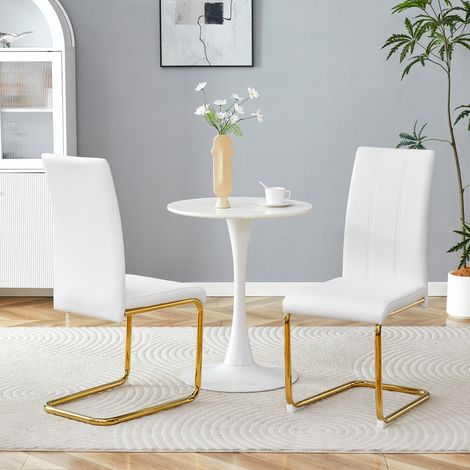 Sedia da pranzo bianca con dettagli oro, in PU e metallo, elegante e salvaspazio,54.5x43x99cm (1/5)