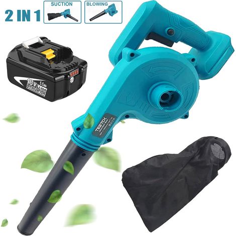 Soffiatori e aspiratori a batteria, soffianti per aria da giardino 2in1 per neve/patio/giardino/pulizia del garage +batteria 5.5A (nessun caricabatterie) compatibile con batteria Makita 18V