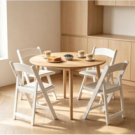 Lote de 4 sillas plegables de comedor para interior y exterior, blancas HAVRYA (1/5)