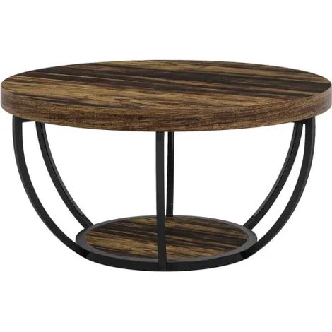 Table d'appoint ronde à 2 niveaux en bois avec cadre en acier Modenuit (1/5)