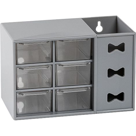 Étagère de bureau à stylos anti-poussière à 6 tiroirs, rangement idéal pour étudiants et professionnels (gris) (1/5)
