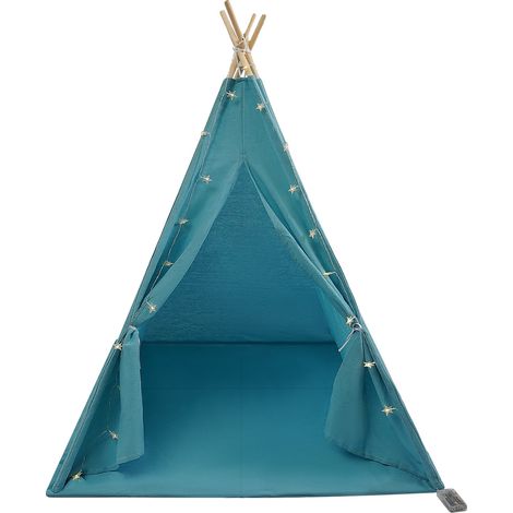 Tienda tipi, de algodón y lino, para uso interior y exterior, color azul. (1/2)