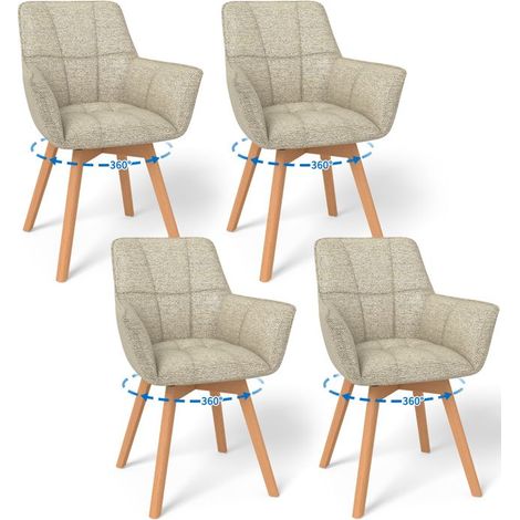Chaises de salle à manger - WAFTING - Lot de 4 - Pivotantes - Avec accoudoirs - Tissu khaki, pieds bois (1/5)