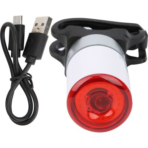 Feu arrière vélo avec capteur intelligent freinage, lumière rechargeable USB, montage sur tige selle, blanc, pour sortie nocturne cyclisme. (1/5)