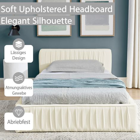 Lit simple 90200cm, lit enfant avec housse en chenille douce et veloutée, fabriqué en bois d'eucalyptus écologique et cadre en fer robuste, montage facile, beige (sans matelas) (1/5)