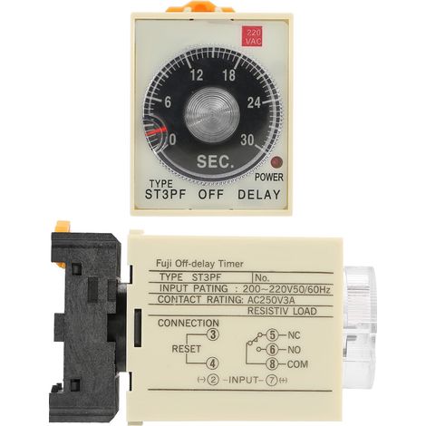 Zeitrelais (0–30 Sekunden) mit Verzögerung, Drehknopf und Steckdose, 220 V AC, ST3PF (1/5)