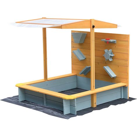Home Deluxe – Bac à sable SANDY avec toit – Dimensions 110 x 110 x 110 cm – Bois de 15 mm – Protection pluie et soleil – Feuille PE incluse (1/5)