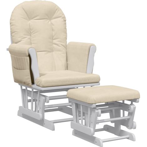 Fauteuil de relaxation chaise berçante d'allaitement avec repose-pieds en tissu crème et bois DEC028732