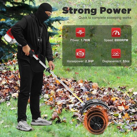 52cc Petrol Power Artificial Grass Brush 2-Stroke 1700W Lawn Sweeper Handheld Garden Sweeper with Nylon Brush for Patios Driveways Street, 8500RPM, 182cm Length (1/5)