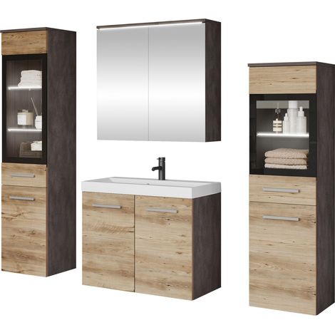 Conjunto de mueble de baño Scientia III, Madera gris + Castaña