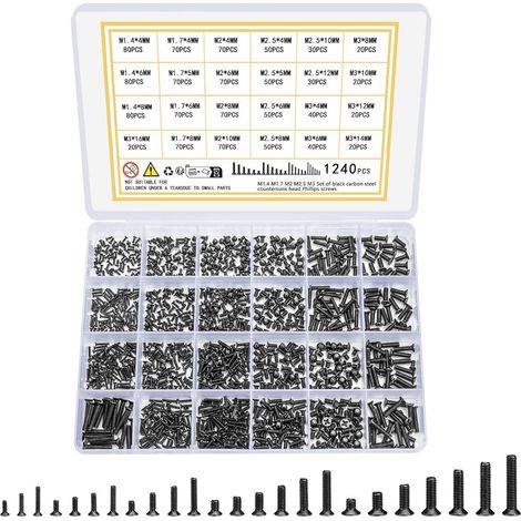 Schrauben Sortiment 1240 Senkkopf Mikroschrauben Brillen Schwarz 1240 (1/5)