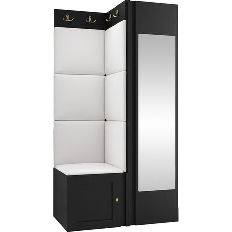 Meuble d'entrée Hartford 382, Noir, 186x82x46cm, Disponible, MDF, Stratifié, Faux cuir, Murale, À poser