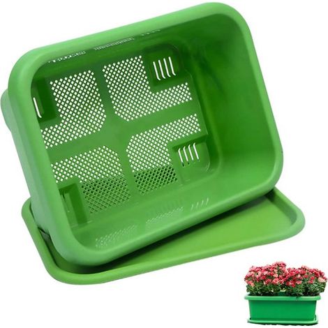 Jardinière pour légumes - Pot de balcon - Vert - 38,5 x 28,5 x 14,5 cm - Jardinière pour la maison - Pot de fleurs en plastique - Idéal pour la culture de jeunes plants de légumes - Convient à la cult (1/5)