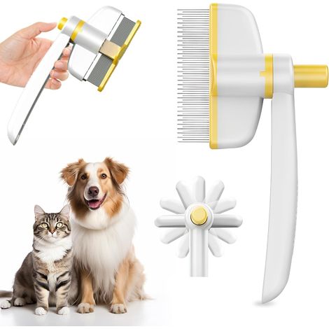 Peigne pour chat et chien, peigne anti-puces rotatif à 360° avec bouton de nettoyage, brosse autonettoyante pour toilettage (1/5)