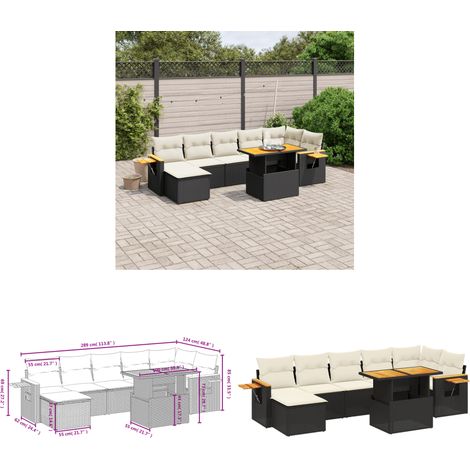 8-tlg. Garten-Sofagarnitur mit Kissen Schwarz Poly Rattan - Gartenmöbel - Gartensorte - Lounge Set - Outdoor Möbel - Rattan Gartenmöbel - Home & Living (1/3)