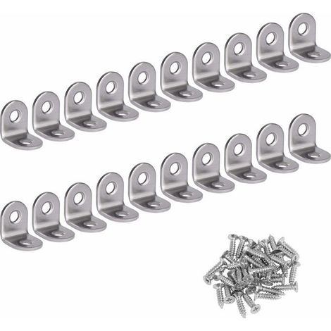 Support d'angle inox 90° (équerre L) 20×20×16 mm - Lot 20 + 40 vis (1/5)