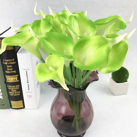 Fleur Artificielle Calla Lily - Tige Flexible avec Armature Métallique - Décoration Mariage Fête Intérieur Extérieur - Lot de 10 Pièces