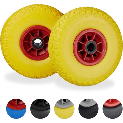 Roue de brouette, Caoutchouc, 3.00-4", 2X Roue de Rechange, pour axe de 25 mm, 260x85 mm, Jaune-Rouge (1/5)