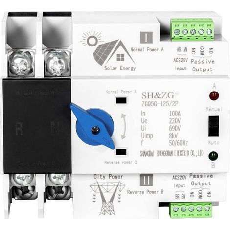 Commutateur de transfert automatique photovoltaïque double puissance. Interrupteur d'alimentation sans interruption 220 V, ZGQ5G-100 A/2P (1/5)