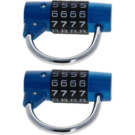 Lot de 2 cadenas à combinaison 4 chiffres, anse de 5 mm, réinitialisables, étanches, pour salle de sport, école, rue, boîte à outils, armoire (bleu). (1/5)