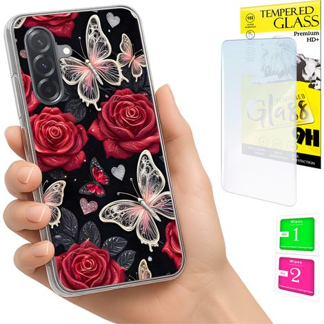 Custodia per Samsung Galaxy A36 / A56, cover posteriore con farfalla in vetro 9H (1/5)