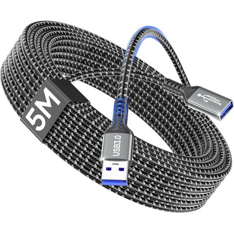Câble Rallonge USB 3.0 5M, Câble Extension USB Mâle A vers Femelle A, Transfert Haute Vitesse 5Gbps Compatible avec Clavier, Souris, Clé USB, Imprimante, Scanner, Manette de Jeu (1/5)